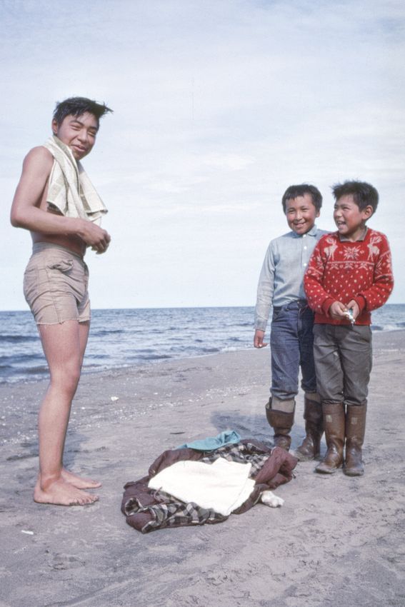 Eddie Olanna on the left, with Tony Weyiouanna (blue shirt) and Elmer "Boe" Nayokpuk.