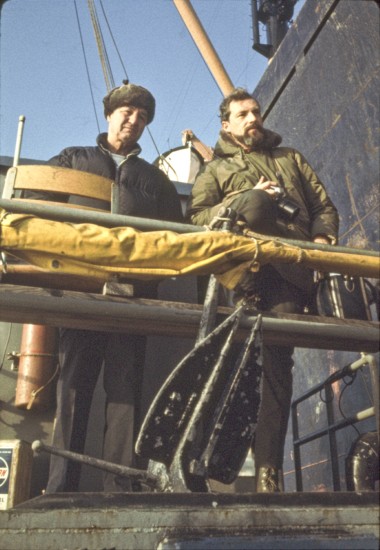 Bern Keating, writer, and George F. Mobley, photographer, traveling on the North Star. They collaborated on the National Geographic book titled Alaska, published in 1969.
